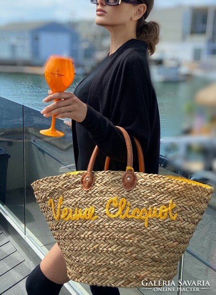 Veuve Clicquot Beach Bag - XL méretű nádfonat strandtáska - Különleges ajándék Franciaországból