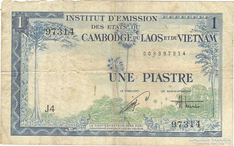 1 piaszter piastre 1954 Francia Indokína