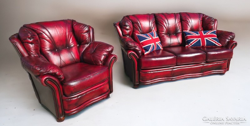 A819 original antique burgundy English chesterfield leather sofa set 3-1