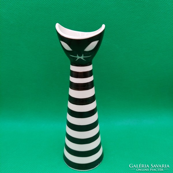 Striped cat vase by Turkish János Zsolnay