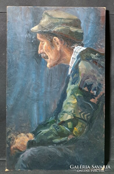 Bajszos férfi portré profilból (olaj, farost)