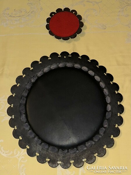 Retro leather framed mirror and leather framed wall decoration