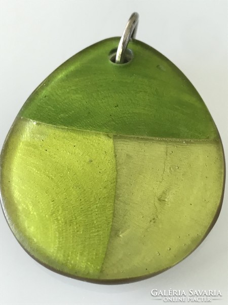 Pendant made of coconut shell with colored leather and plexiglass, 6.5 x 5 cm