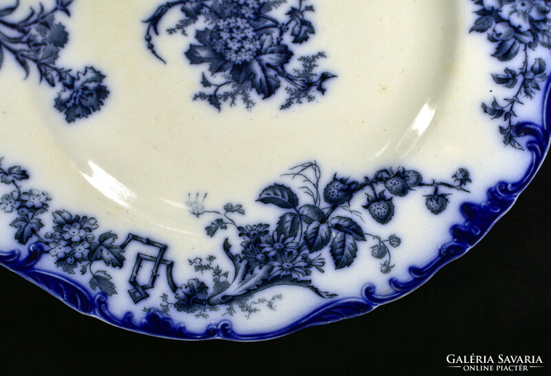 Around 1880 English cauldron stoneware bowl with cobalt blue pattern!
