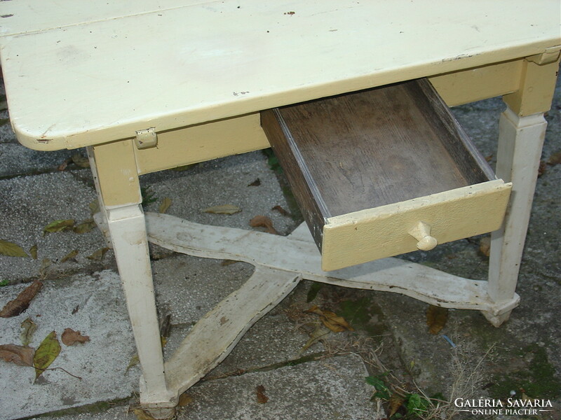 Antique 19th century pigtail painted folk peasant kitchen table with drawers