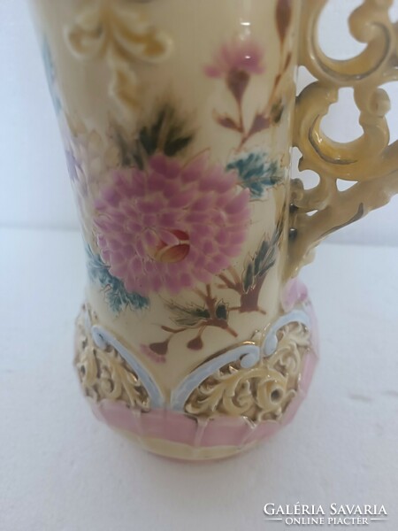 Antique Zsolnay flower pattern openwork sikorszky jug with a handle