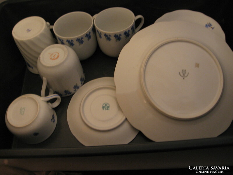Retro blue carnation or cornflower pattern porcelain set of 11 pieces