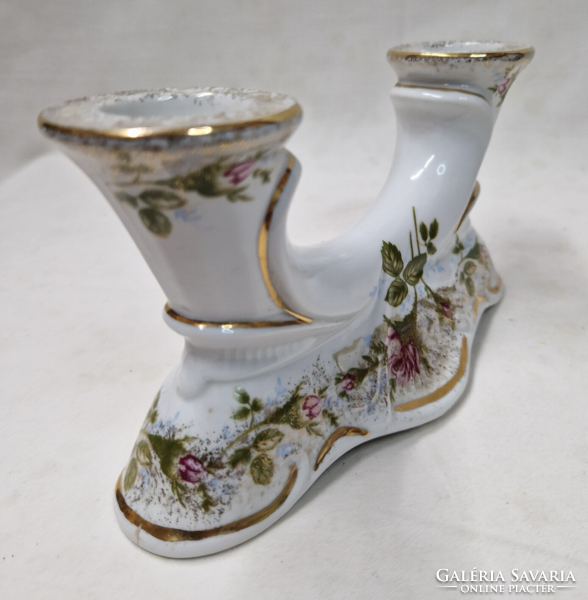 Dekoratív Chodziez porcelán két ágú gyertyatartó rózsa míntával aranyozással hibátlan állapotban