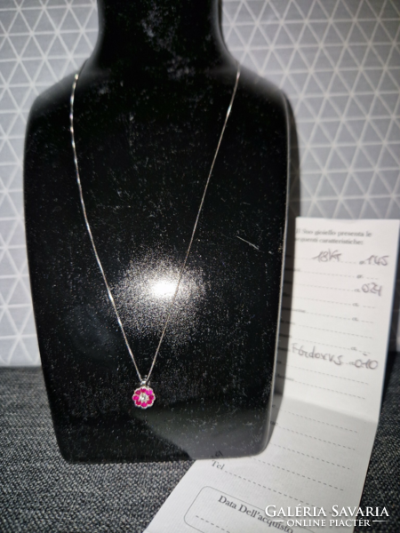 18K white gold necklace + pendant with ruby and diamond