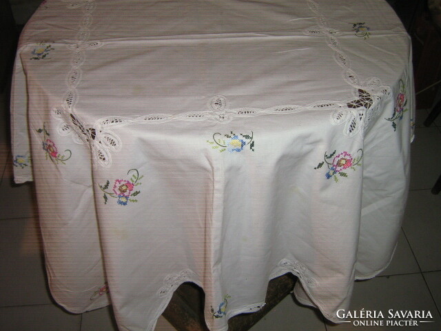 Beautiful sewn embroidered cross stitch tablecloth