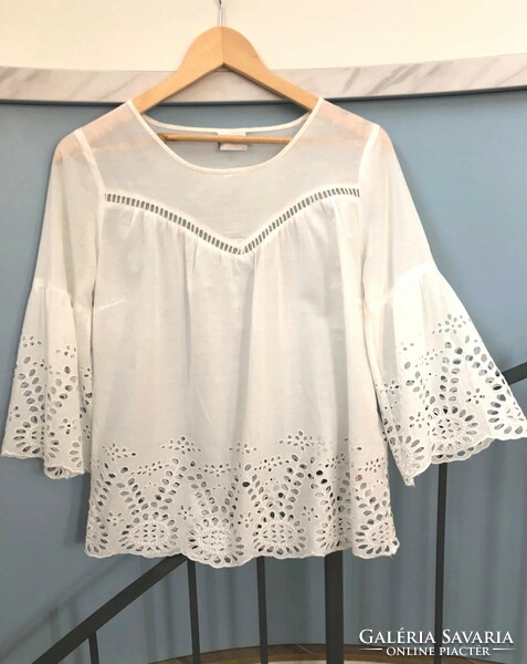 Vila 36 madeira embroidered white lace blouse