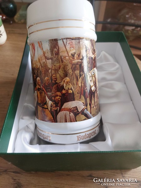 Commemorative mug of the conquest decorated with a Munkácsy painting