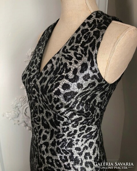 Warehouse 36 ocelot pattern casual dress silver, black