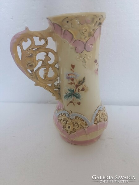 Antique Zsolnay flower pattern openwork sikorszky jug with a handle