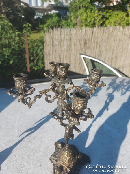 2 Puttos, five-pronged, tinned candle holders, 36 cm high