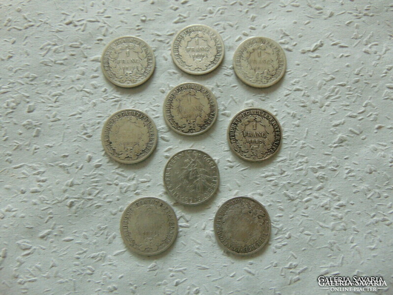 France silver 1 franc 9 pieces lot !