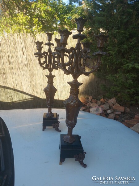 2 Amphoric, five-branched, bronzed candlesticks, 60 cm high