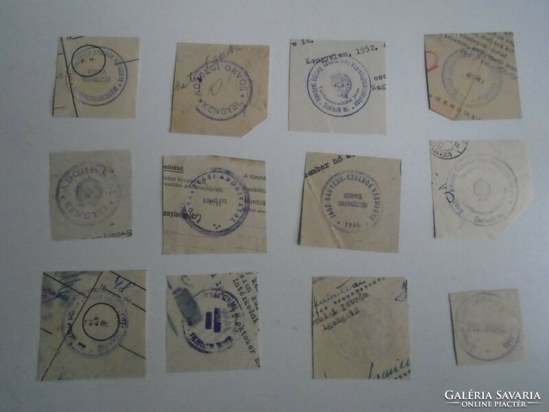 D202349  KENGYEL   régi bélyegző-lenyomatok 12  db.   kb 1900-1950's
