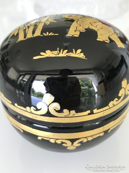 Hand-painted, gold patterned black lacquer jewelry box, new