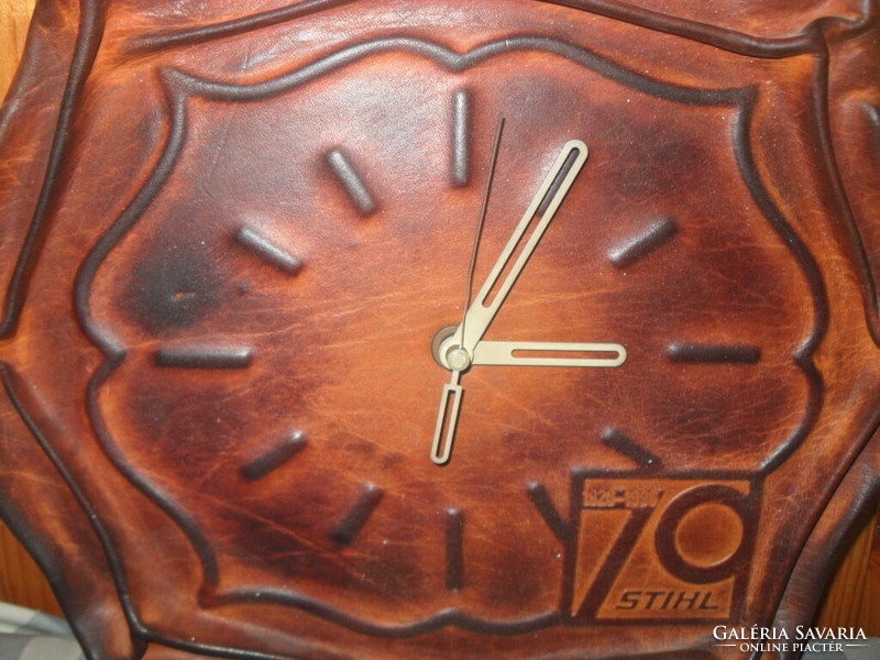 Stihl leather covered wall clock