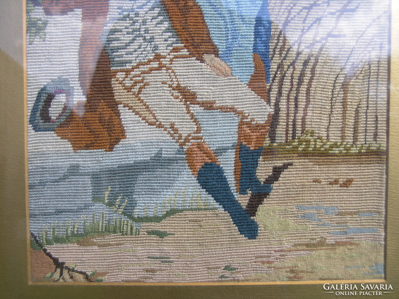 Old needle tapestry with flawless frame!