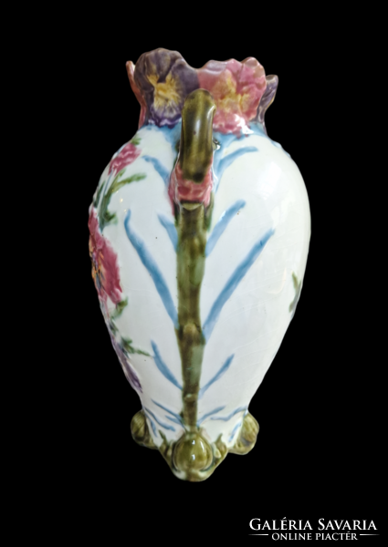 28 cm high double-eared flower pattern majolica vase