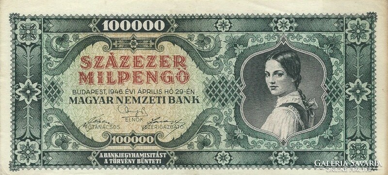 One hundred thousand milpengő 1946 3.