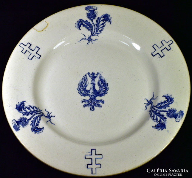 XIX. 19th century French Luneville Lorraine coat of arms with double cross decoration faience plate