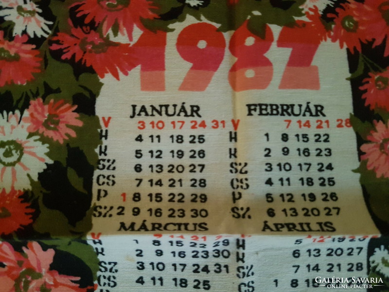 Retro teritő naptár az 1980-as évekből------ , vasalt  állapotban, erős vászon