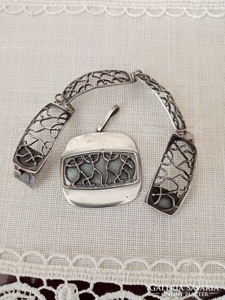 Old Hungarian craftsman silver-plated copper goldsmith's bracelet and pendant - János Percz