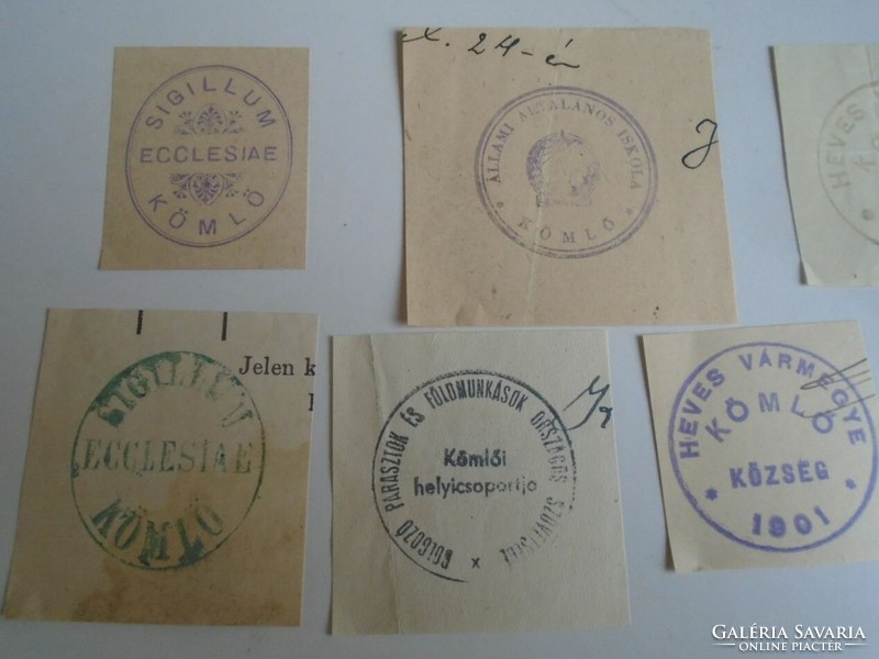 D202356 KÖMLŐ régi bélyegző-lenyomatok  14 db.   kb 1900-1950's