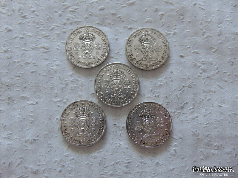 England 5 pieces of silver 2 shillings lot !