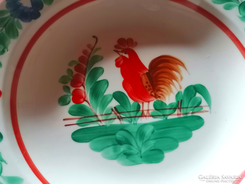 Crowing rooster, hand-painted folk porcelain wall plate.
