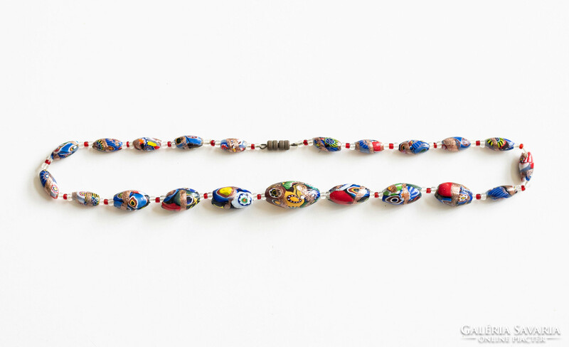Vintage Murano style glass necklace, jewelry - with millefiori glass beads