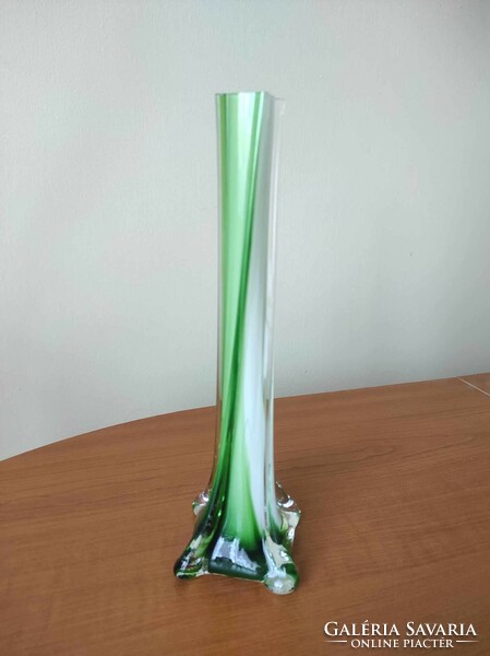 Green and white twisted glass vase