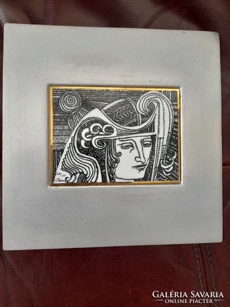 Saxon Endre porcelain picture in a metal frame
