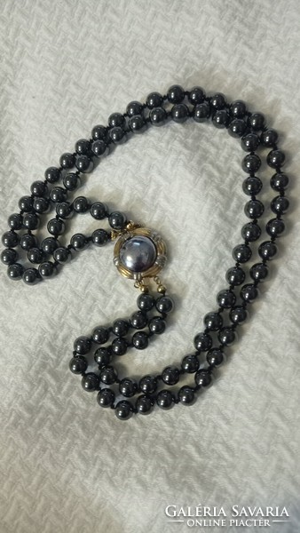Short heavy necklace, black mineral chain, elegant casual women's jewelry