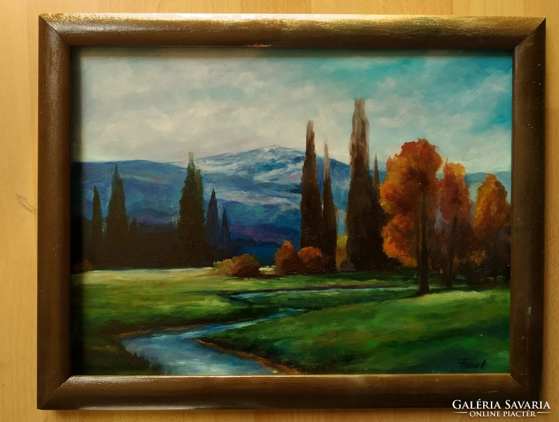 István Finta - autumn under the mountains oil painting
