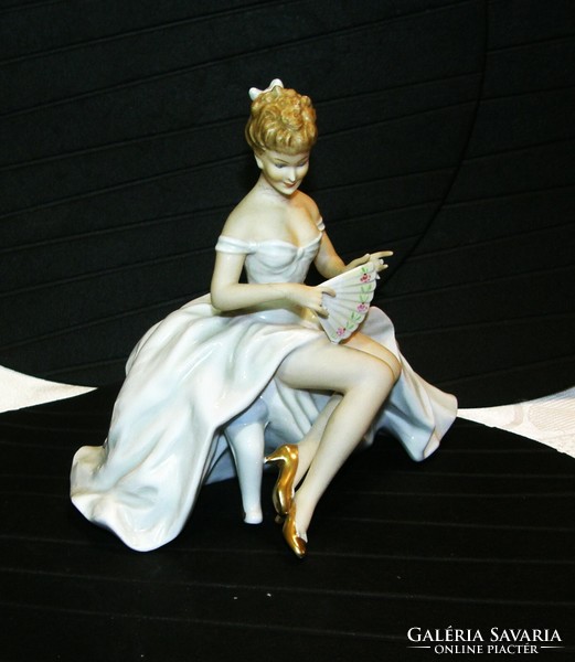 Ballerina with fan - schaubach kunst porcelain - 18 cm