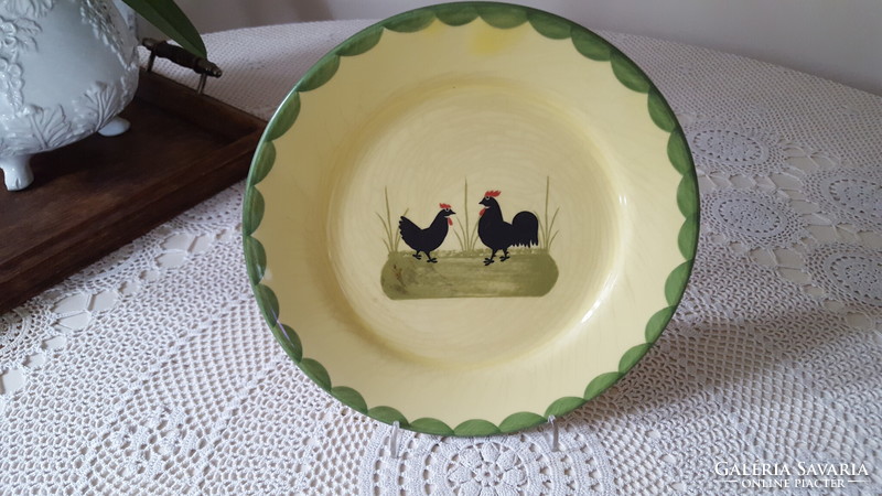 Old celery ceramic rooster-hen cookie plate 5 pcs.