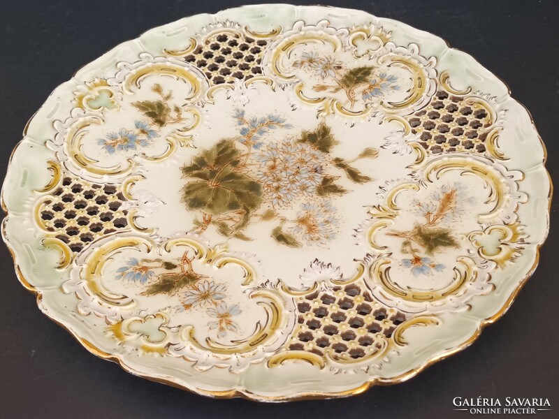 Immaculate antique Zsolnay large openwork bowl/wall plate