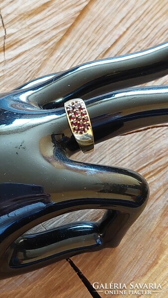 Régi cseh gránát köves aranyozott ezüst gyűrű