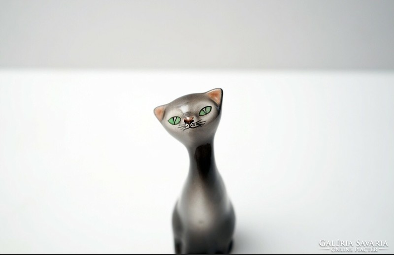 Art deco Kispest granite porcelain kitten / cat figure / retro old