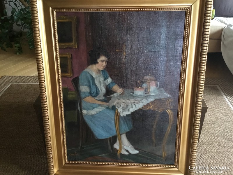 Béla Czene's restored oil painting afternoon tea!
