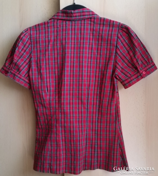 H&m floral checkered, size 36, slim fit, short-sleeved shirt, blouse