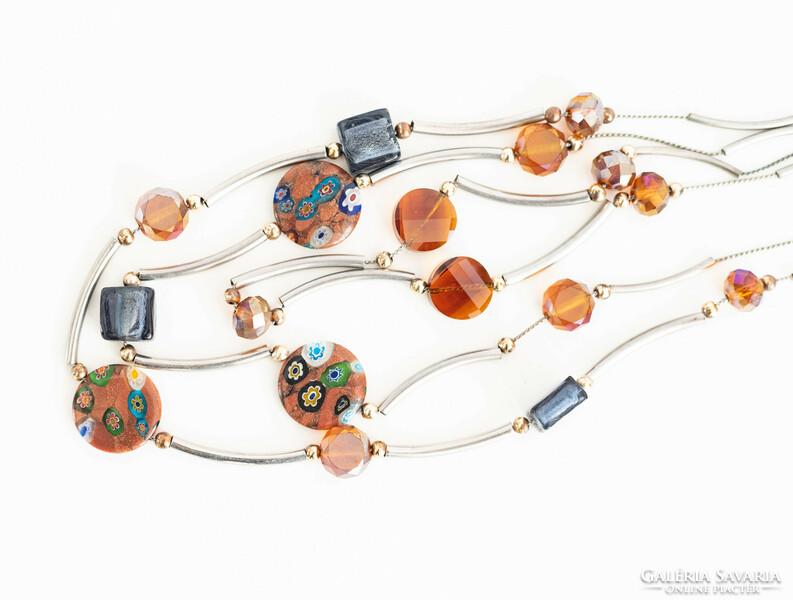 Modern Murano style glass necklace, jewelry - with millefiori glass plates and various glass beads