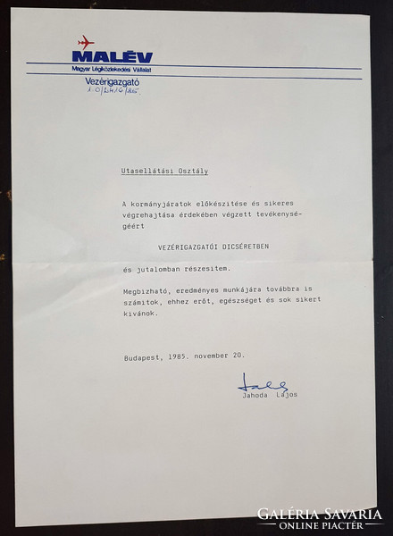 Losonczi Pál eredeti (!!!) aláírásával - MALÉV - Útvonal tájékoztató 1985