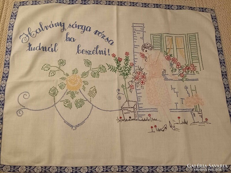 Old, embroidered, text kitchen wall protector, 90x70