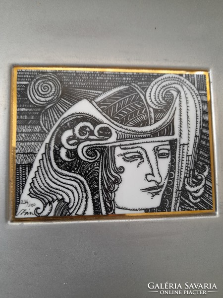 Saxon Endre porcelain picture in a metal frame