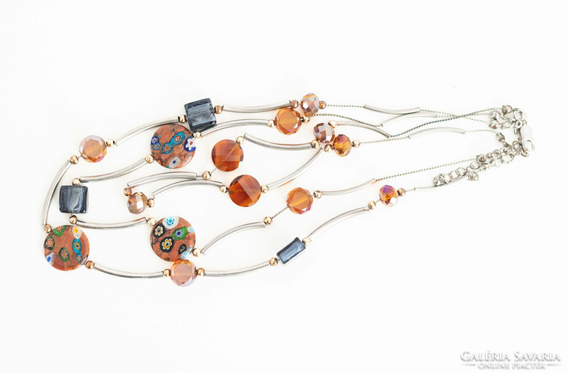 Modern Murano style glass necklace, jewelry - with millefiori glass plates and various glass beads